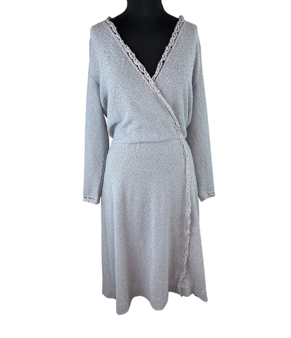 VINTAGE Kay Windsor Light Blue Textured Knee Length L/S Dress USA Made M L VTG